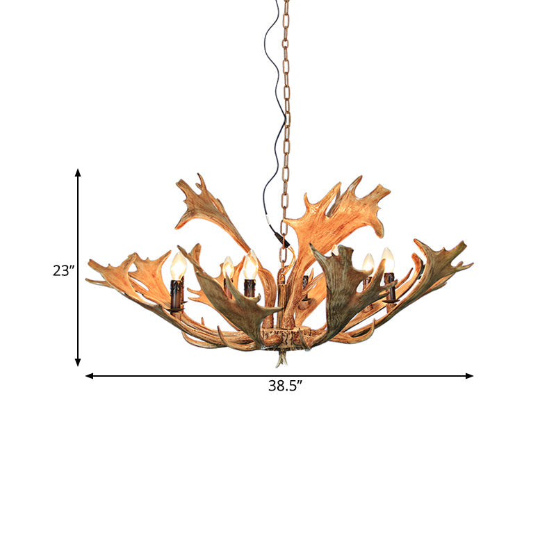 Rustic Deer Antler Ceiling Chandelier 8 Heads Resin Suspension Pendant Light in Brown for Restaurant