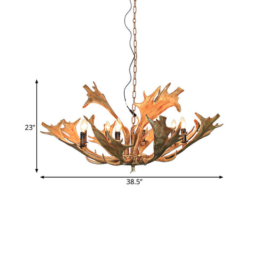 Rustic Deer Antler Ceiling Chandelier 8 Heads Resin Suspension Pendant Light in Brown for Restaurant