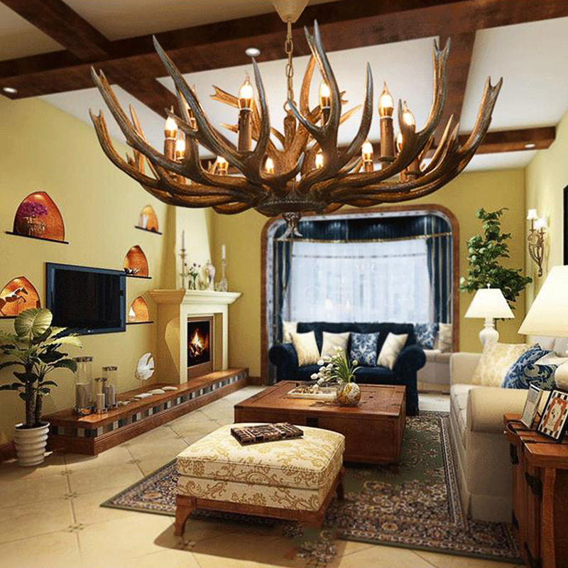 Branch Resin Pendant Chandelier - Cottage Style Hanging Ceiling Light (6/8/12 Heads) - Elegant Brown for Living Room