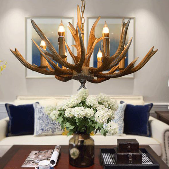 Branch Resin Pendant Chandelier - Cottage Style Hanging Ceiling Light (6/8/12 Heads) - Elegant Brown for Living Room