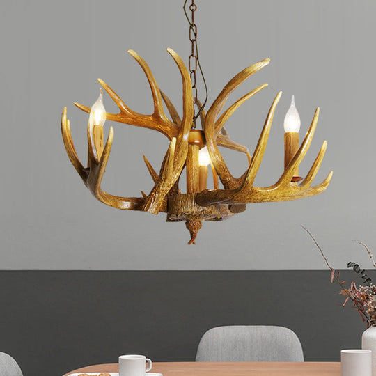 Rustic Antler Resin Pendant Chandelier – 3/4/5-Light Brown Ceiling Lamp