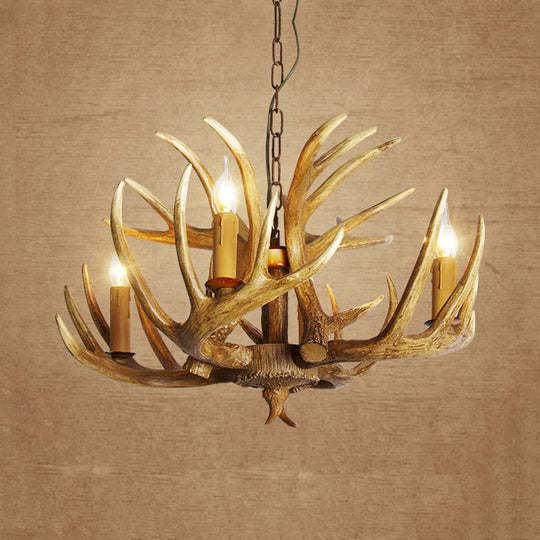 Traditional Resin Pendant Chandelier – Antler Restaurant Light Kit (3/4/5 Bulbs, Brown)