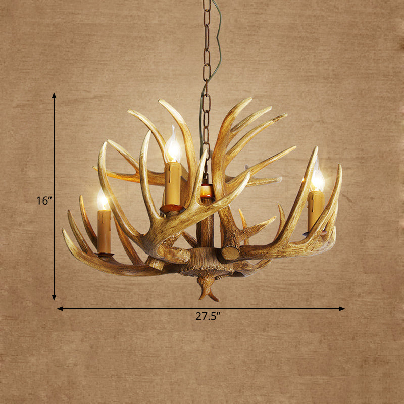 Traditional Resin Pendant Chandelier – Antler Restaurant Light Kit (3/4/5 Bulbs, Brown)