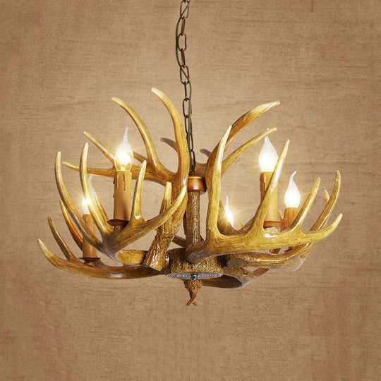 Traditional Resin Pendant Chandelier – Antler Restaurant Light Kit (3/4/5 Bulbs, Brown)