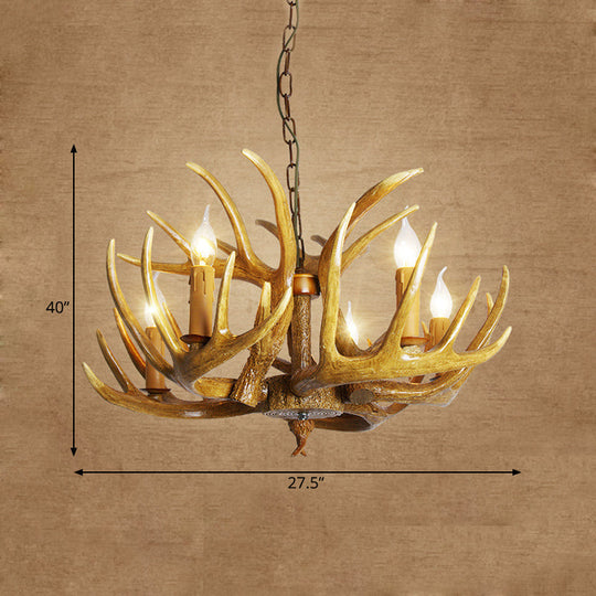 Traditional Resin Pendant Chandelier – Antler Restaurant Light Kit (3/4/5 Bulbs, Brown)