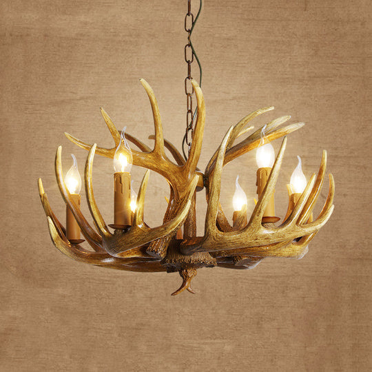 Traditional Resin Pendant Chandelier – Antler Restaurant Light Kit (3/4/5 Bulbs, Brown)