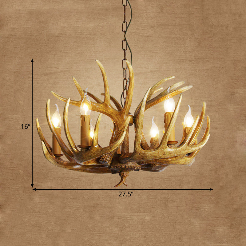 Traditional Resin Pendant Chandelier – Antler Restaurant Light Kit (3/4/5 Bulbs, Brown)