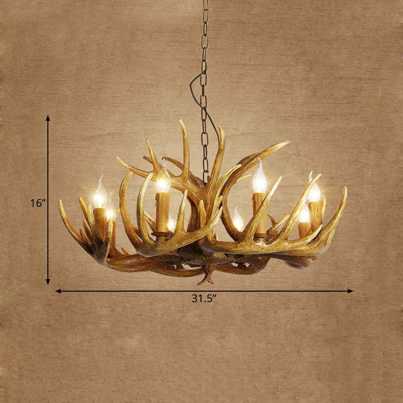 Traditional Resin Pendant Chandelier – Antler Restaurant Light Kit (3/4/5 Bulbs, Brown)