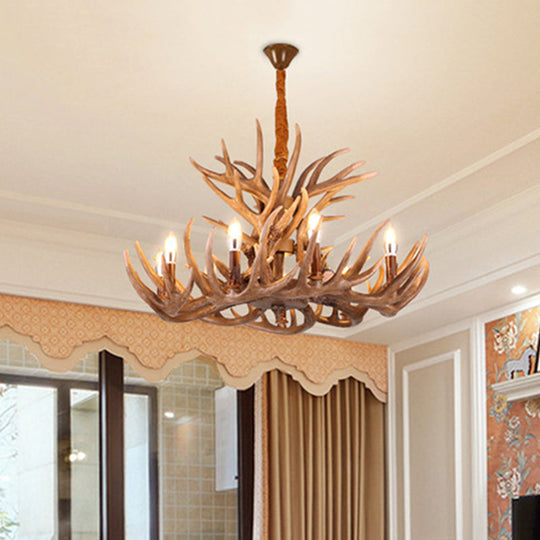 Rustic Deer Antler Chandelier - 21.5"/25.5"/27.5" Wide - 9/12 Heads - Resin Ceiling Light - Brown - Living Room