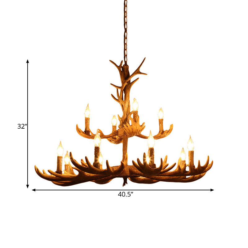 Rustic Deer Antler Resin Chandelier – Two-Tier 12-Light Pendant