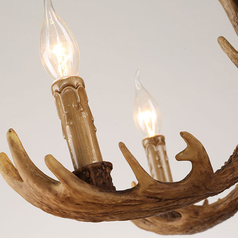 Deer Antler Resin Pendant Chandelier Rustic 12 Bulbs Living Room Suspension Hanging Light in Brown