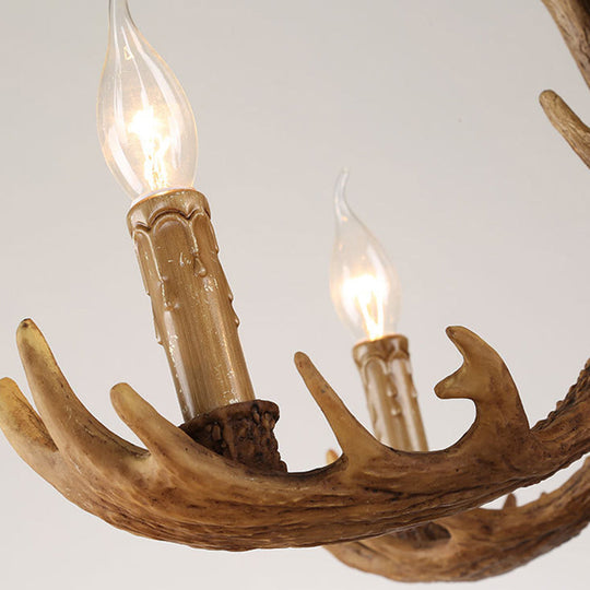 Deer Antler Resin Pendant Chandelier Rustic 12 Bulbs Living Room Suspension Hanging Light in Brown