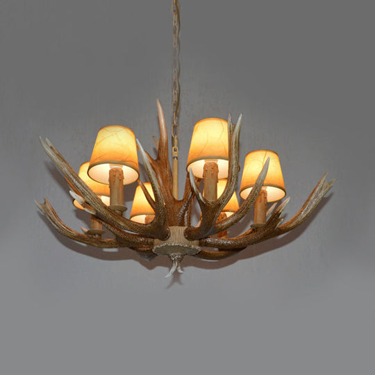 Brown Resin Branch Chandelier with Fabric Cone Shade - Traditional Pendant Light (4/6/8 Bulbs)