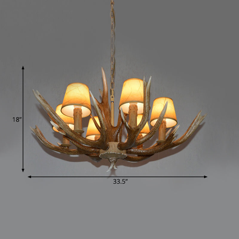 Brown Resin Branch Chandelier with Fabric Cone Shade - Traditional Pendant Light (4/6/8 Bulbs)