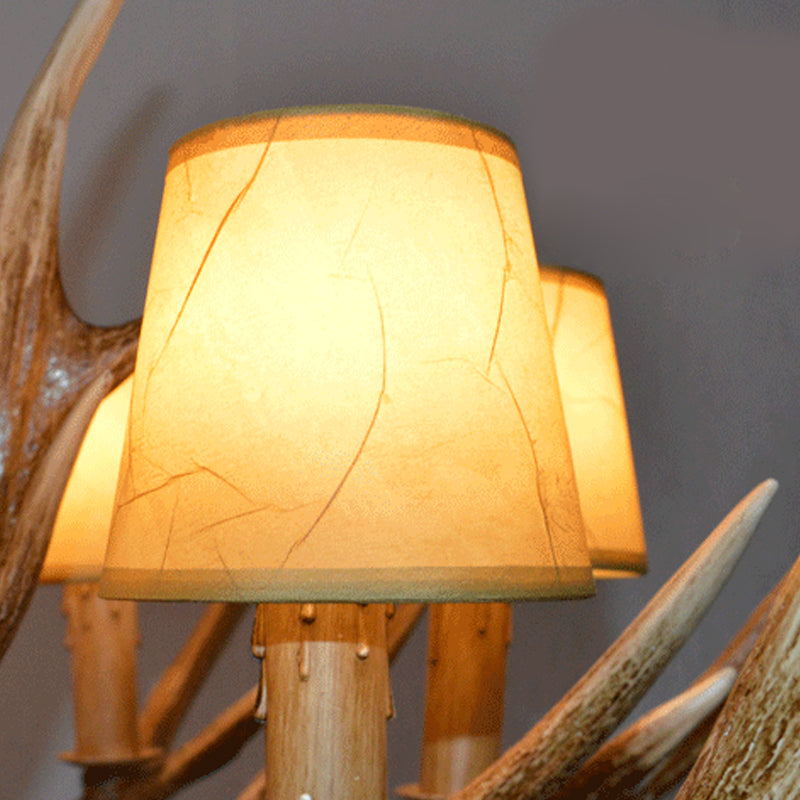 Brown Resin Branch Chandelier with Fabric Cone Shade - Traditional Pendant Light (4/6/8 Bulbs)