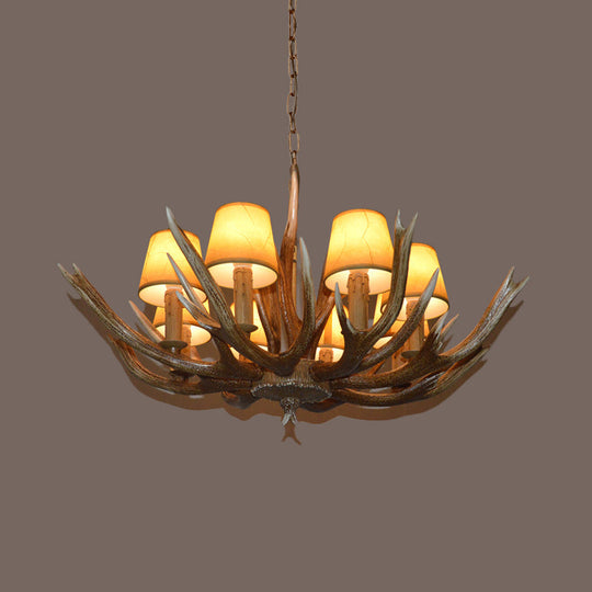 Brown Resin Branch Chandelier with Fabric Cone Shade - Traditional Pendant Light (4/6/8 Bulbs)