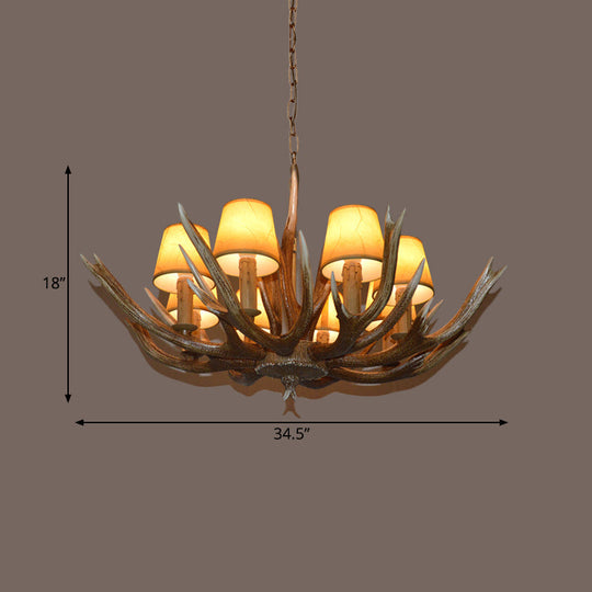 Brown Resin Branch Chandelier with Fabric Cone Shade - Traditional Pendant Light (4/6/8 Bulbs)