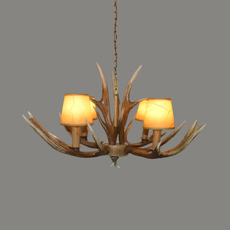 Brown Resin Branch Chandelier with Fabric Cone Shade - Traditional Pendant Light (4/6/8 Bulbs)