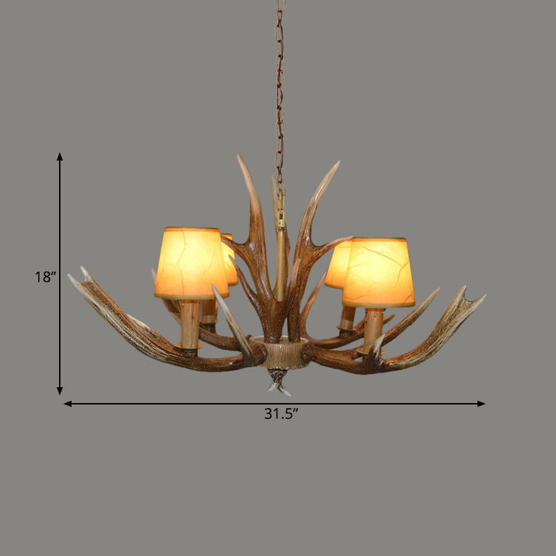 Brown Resin Branch Chandelier with Fabric Cone Shade - Traditional Pendant Light (4/6/8 Bulbs)