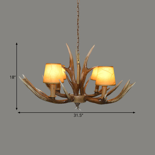 Brown Resin Branch Chandelier with Fabric Cone Shade - Traditional Pendant Light (4/6/8 Bulbs)