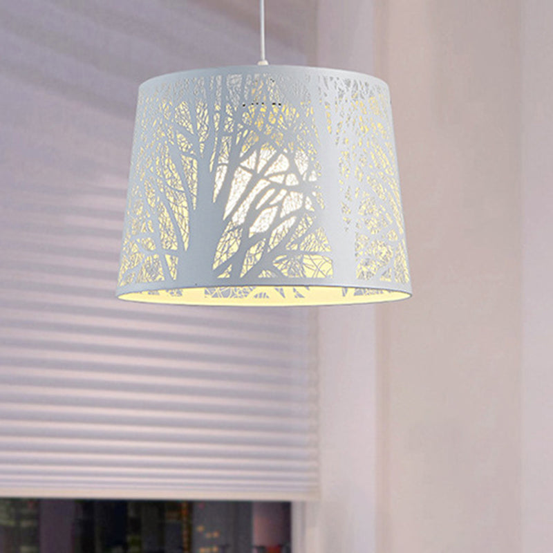 Sleek Metal Drum Pendant Light Kit for Dining Room, White