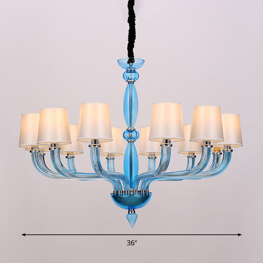 Tradition Starburst Glass Chandelier - 12 Bulbs, White/Red/Blue with Cone Fabric Shade