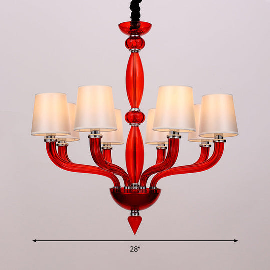 Tradition Starburst Glass Chandelier - 12 Bulbs, White/Red/Blue with Cone Fabric Shade