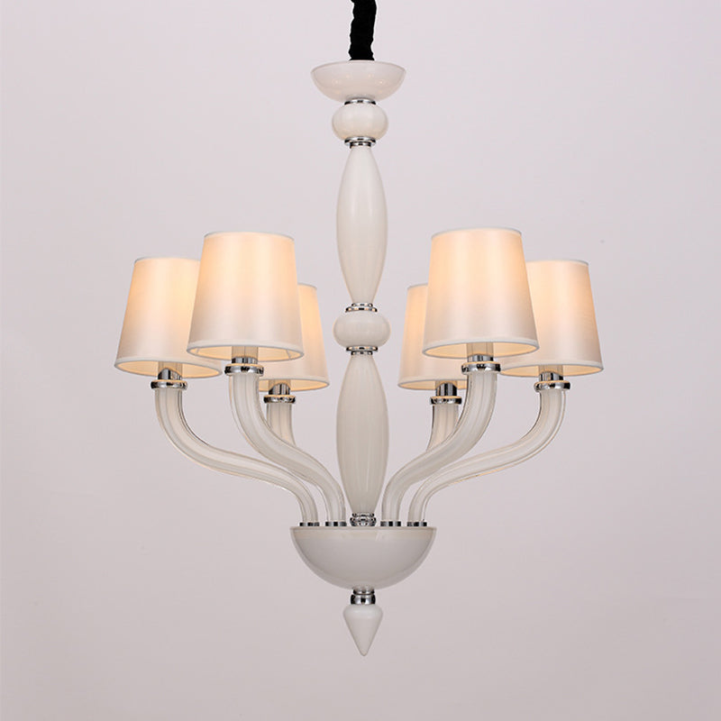 Tradition Starburst Glass Chandelier - 12 Bulbs, White/Red/Blue with Cone Fabric Shade