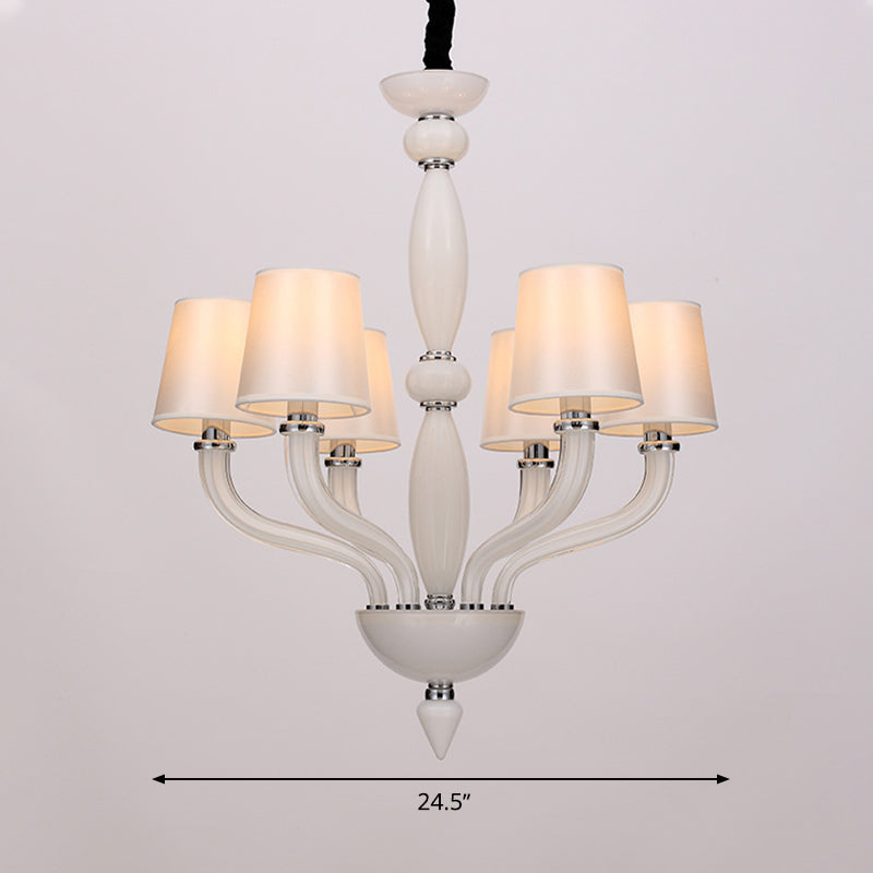 Tradition Starburst Glass Chandelier - 12 Bulbs, White/Red/Blue with Cone Fabric Shade