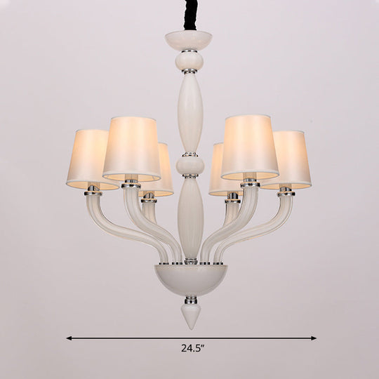 Tradition Starburst Glass Chandelier - 12 Bulbs, White/Red/Blue with Cone Fabric Shade