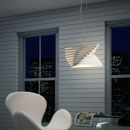Laser Cut Hanging Pendant Light - Contemporary Metal Ceiling Fixture in White
