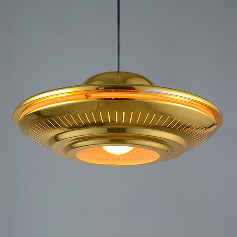 Modern Gold Saucer Pendant Light Fixture - 16"/18" Wide, 1-Light, Dining Room Hanging Kit
