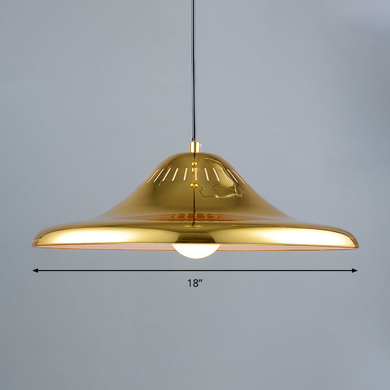 Modern Gold Saucer Pendant Light Fixture - 16"/18" Wide, 1-Light, Dining Room Hanging Kit