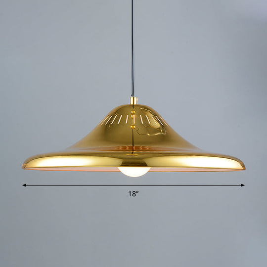 Modern Gold Saucer Pendant Light Fixture - 16"/18" Wide, 1-Light, Dining Room Hanging Kit