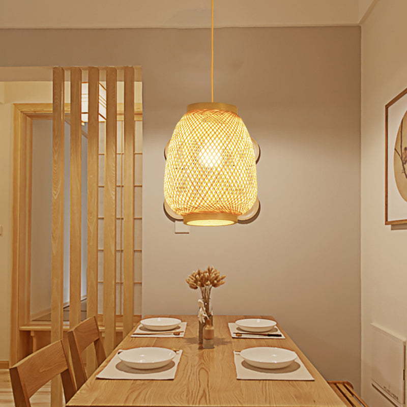 Contemporary Beige Lantern Pendant Light for Restaurants - 1-Light Ceiling Fixture