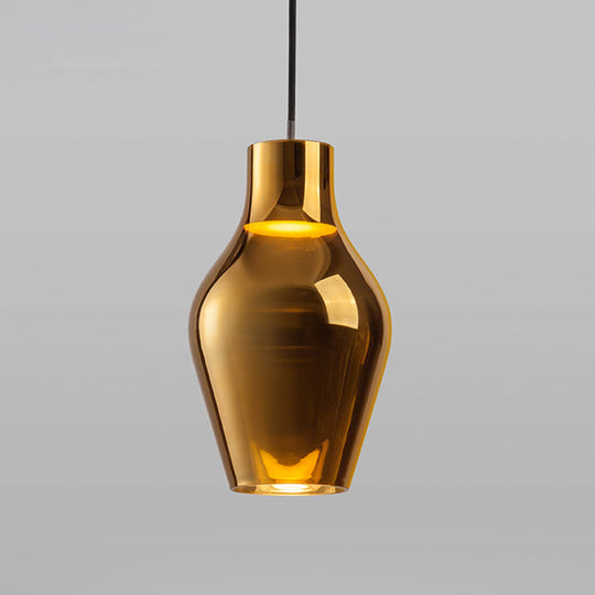 Contemporary Gold Glass Urn Hanging Light - 1 Head Pendant Lighting Fixture, 6.5"/8.5" Wide