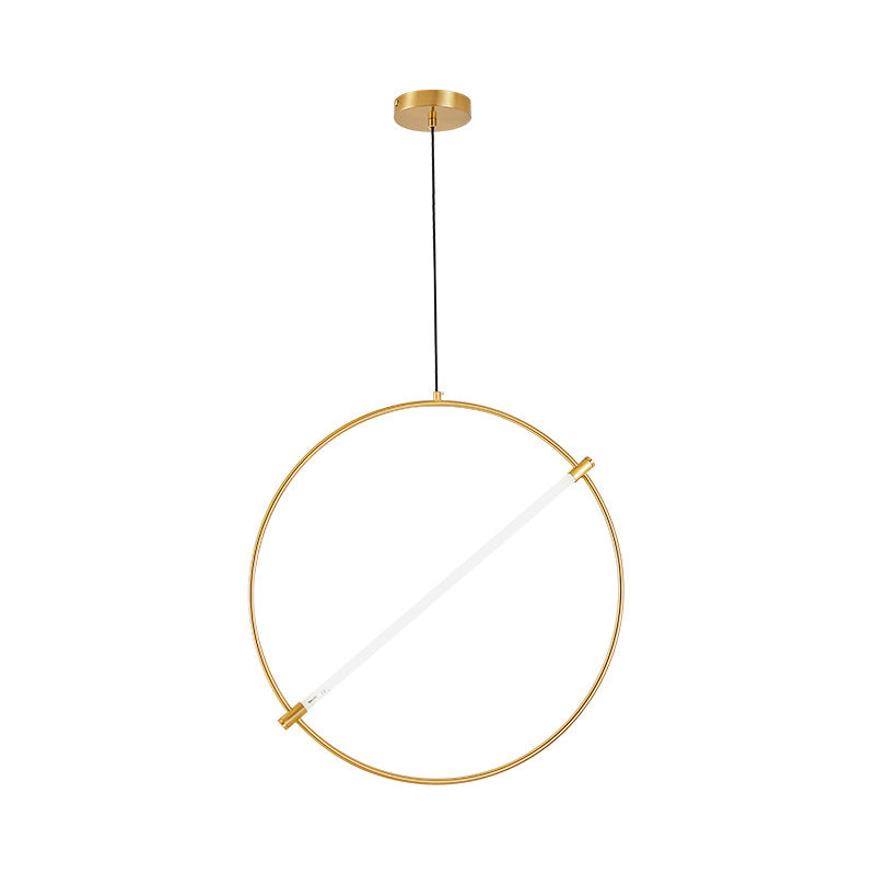 Minimalist Metal Circle Hanging Light - Gold, 1-Head Suspended Lighting Fixture, 16"/23.5" Wide