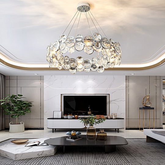 Round Bubbles Crystal Electroplated Metal Modern Chandelier Light