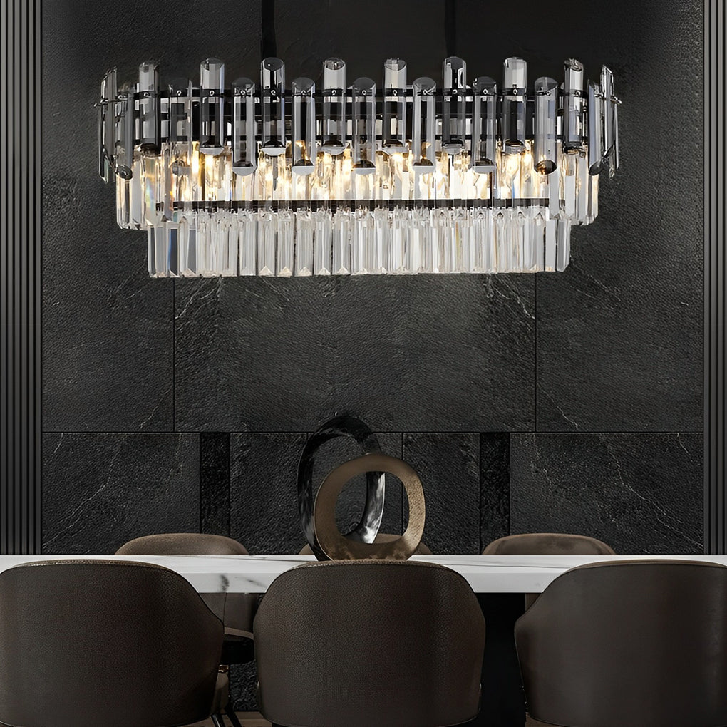 Long Rectangular Crystal LED Chandelier with 3-Step Dimming