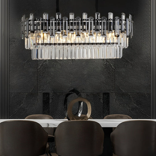 Long Rectangular Crystal LED Chandelier with 3-Step Dimming