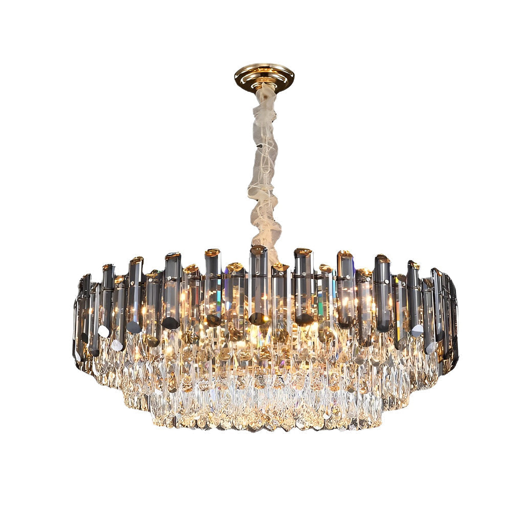 Round Oval Multi-Layer Crystal Electroplated Metal Modern Chandelier