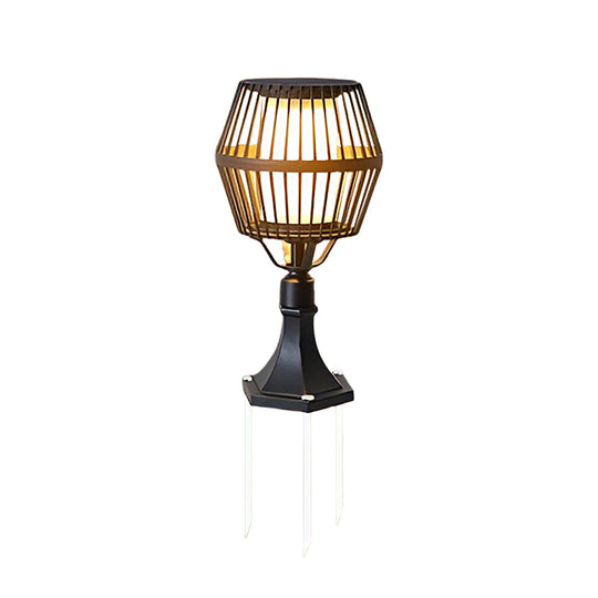 Modern Matte Black Solar Caged Lantern