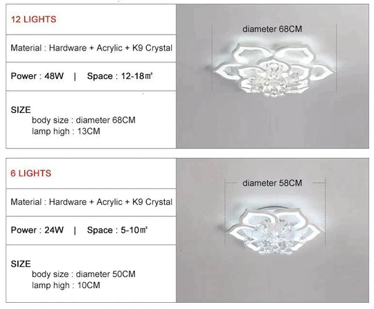 Modern LED Ceiling Lights Fixtures For Living Room White K9 Crystal Home Bedroom Lamp With Remote Control Dimmable Plafon Lustre