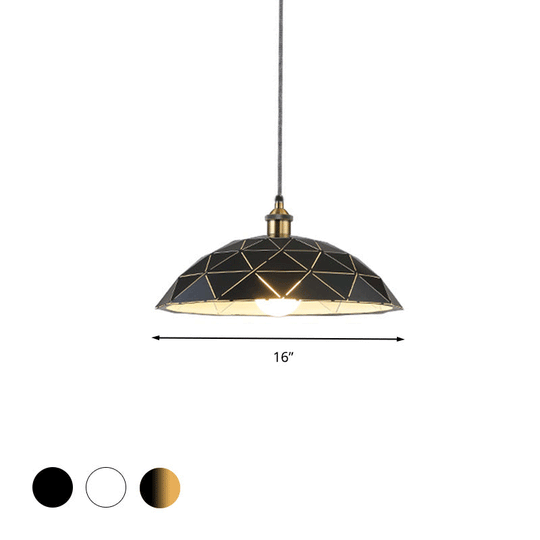 Industrial Black/White Metal Pendant Light for Living Room - 1 Light Dome Suspension Lamp, 13"/16"/19.5" Wide