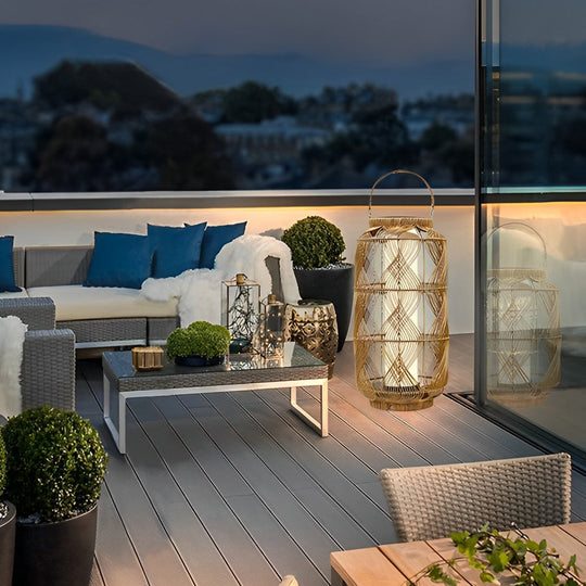 Rattan Waterproof LED Portable Solar Floor Lamp