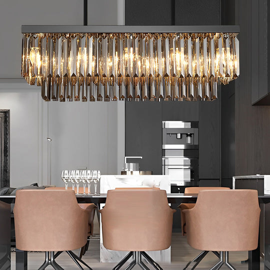 Rectangular Crystal LED 3-Step Dimming Smoke Gray Modern Chandelier