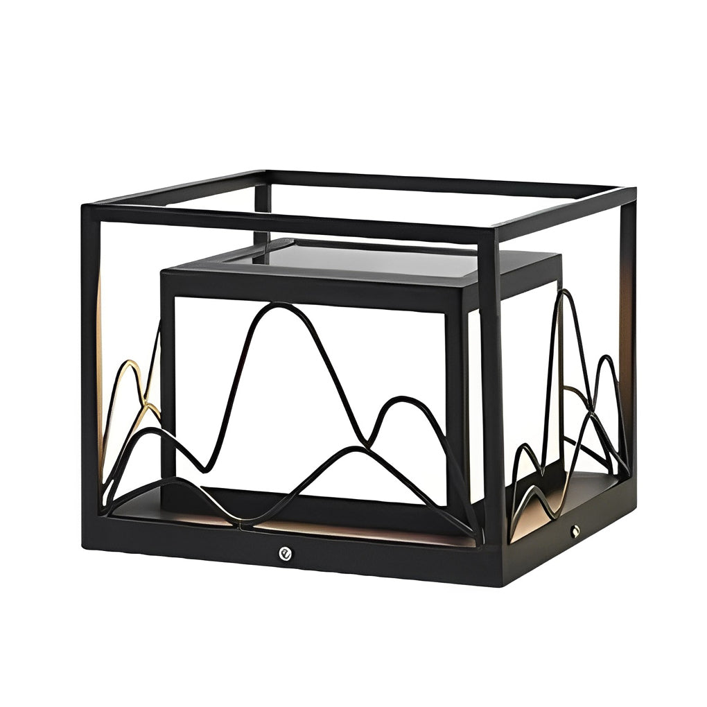 Square Solar LED Outdoor Post Cap Lights with Mountain Design