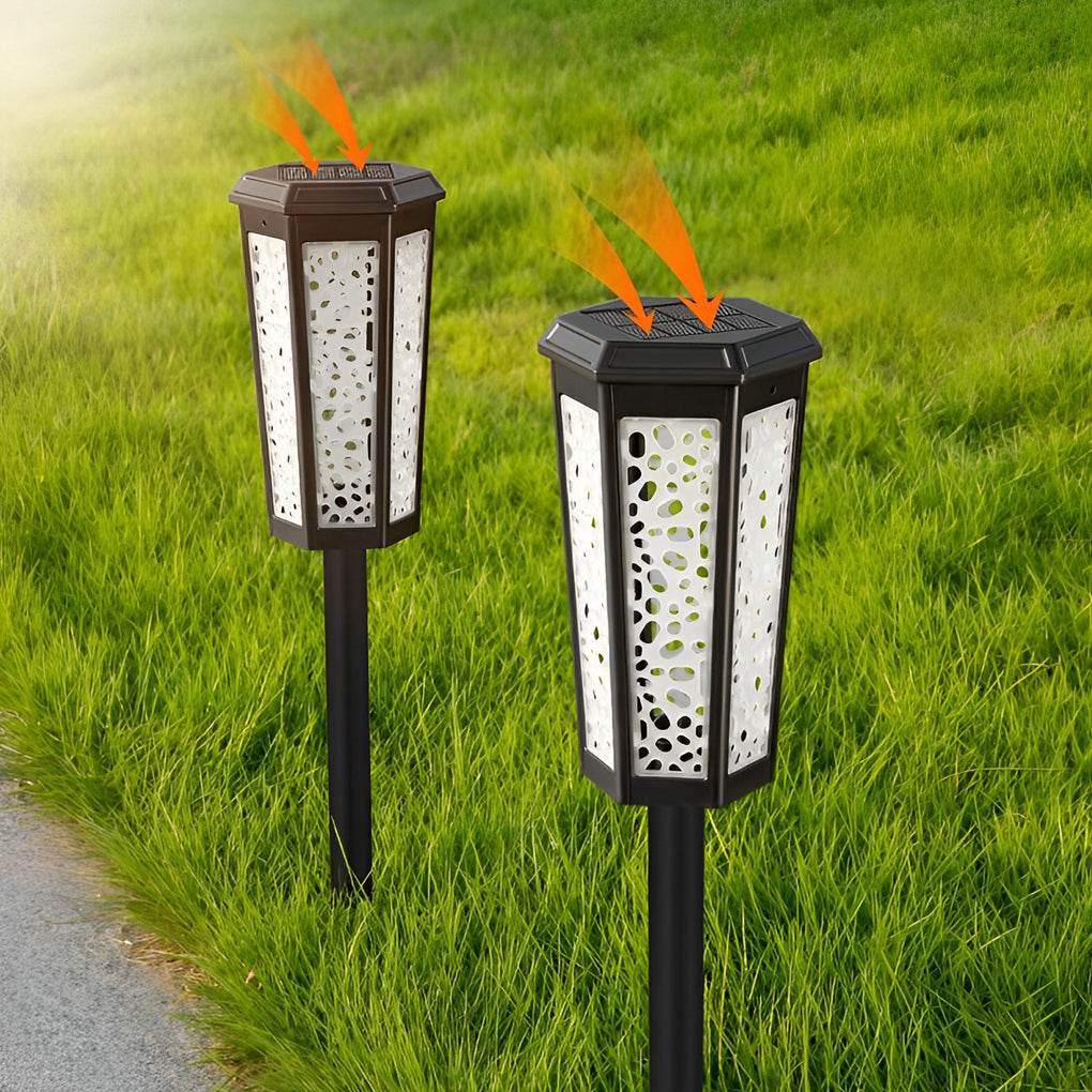 RGB Hexagon Hollow Outdoor Solar Stake Light Waterproof Landscape Lighting
