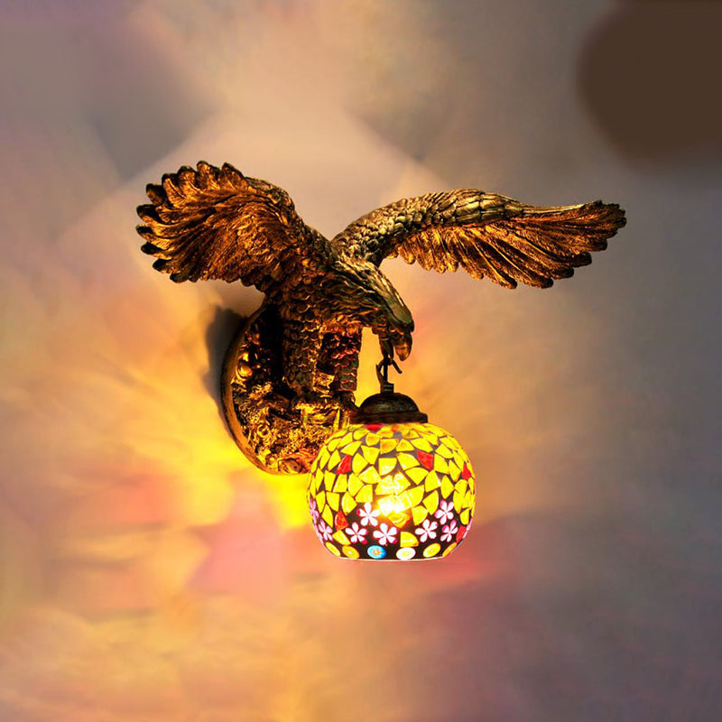 Globe Wall Mounted Mediterranean Sconce Light with White/Beige/Red Glass for Outdoor Use