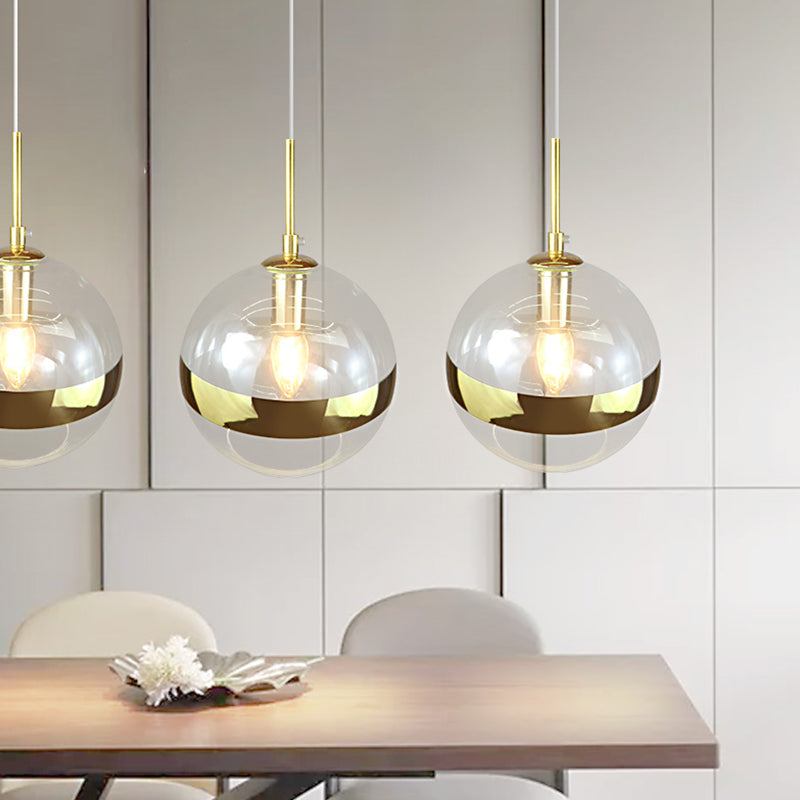 Gold Sphere Hanging Lamp with Clear Glass Shade - Modernist Ceiling Pendant Light